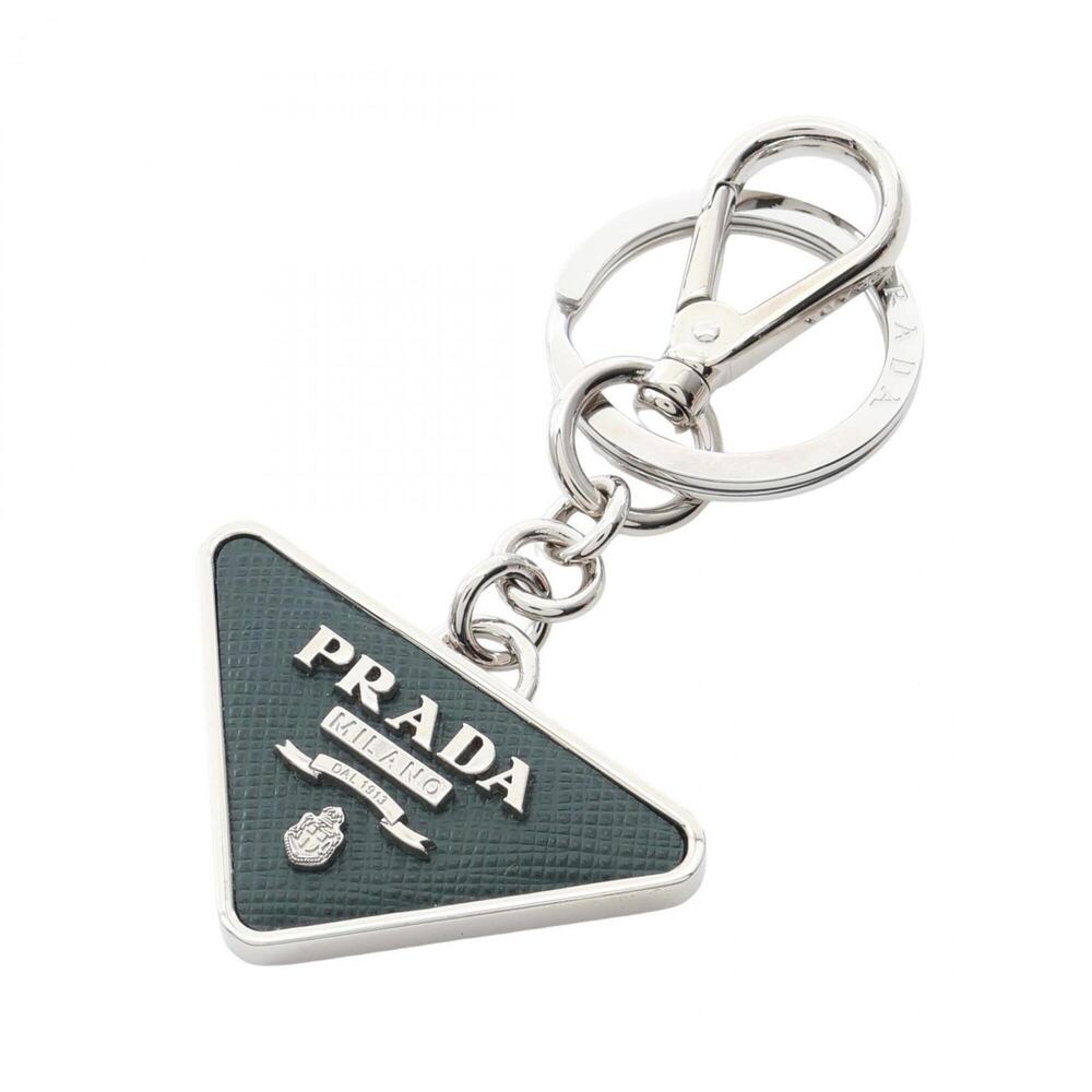 Prada Triangle Logo Keychain Accessory, Saffiano Leather, Metal, Men's/Women'...